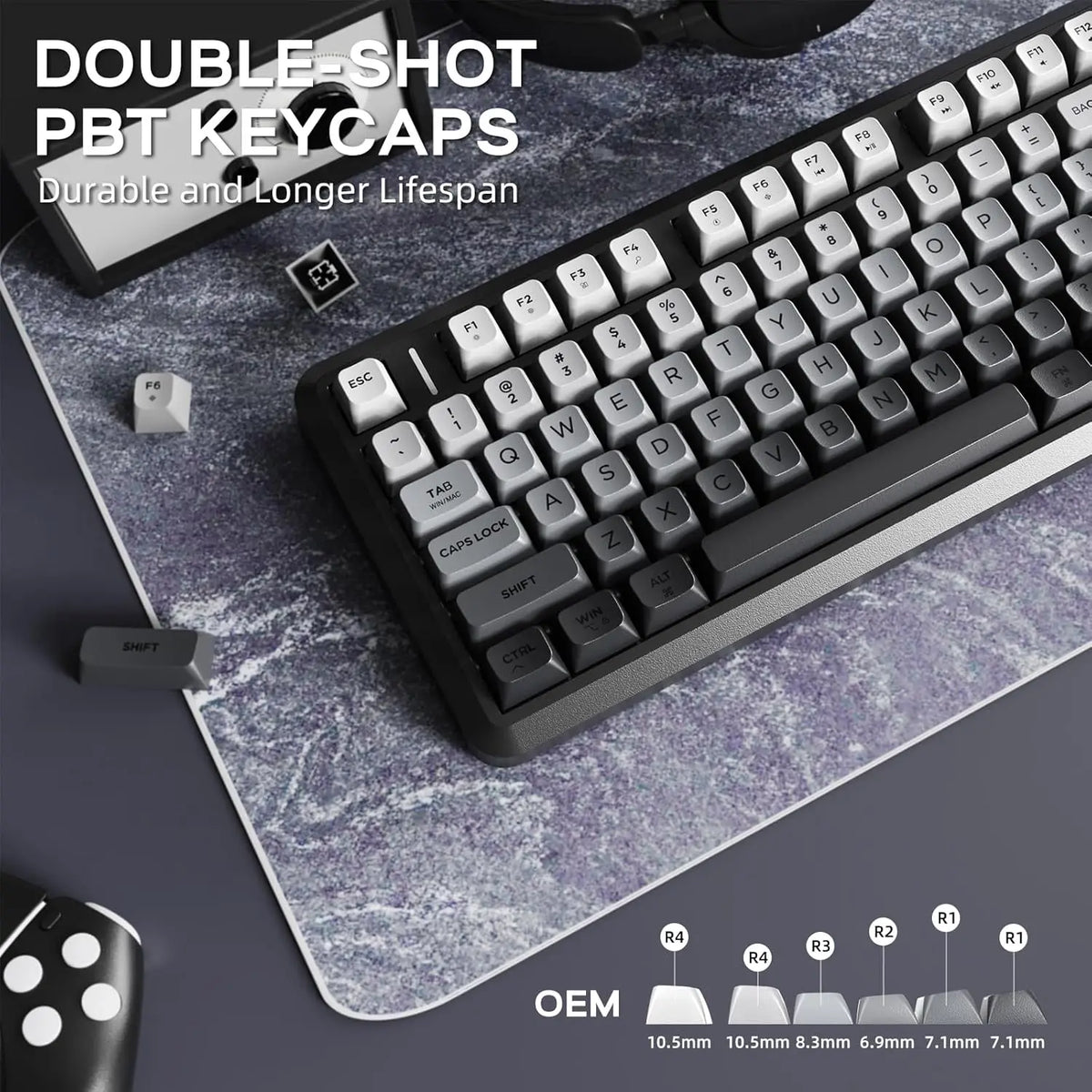 ATTACK SHARK M75 Wireless Membrane Gaming Keyboard with Knob&OLED Display Bluetooth/2.4Ghz Rainbow Backlit Gradient PBT Keycaps
