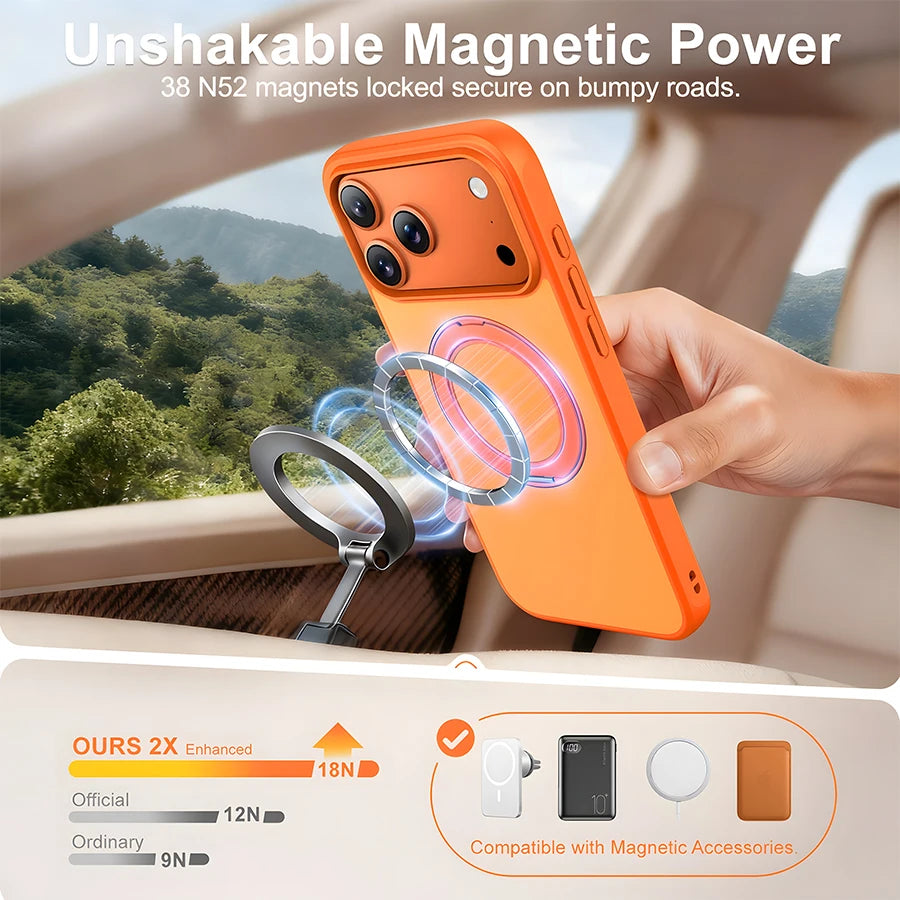 360° Adjustable Magnetic Phone Case with Rotating Stand | Multi-Function & MagSafe Compatible, Skin-Friendly & Portable Semi-Transparent Design for iPhone 18/17/16/15/14/13/12 Pro/ProMax/Air/Plus/E Series