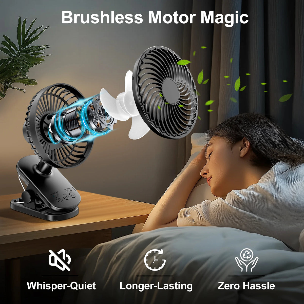 Portable Clip Fan Oscillating Pram Fan With lights 3 lighting levels Flexible Tripod Clip-on 6000mAh USB Battery Operated 360° Rotatable Hanging Fan with Night Light Air Cooler for Outdoor Camping Ventilador