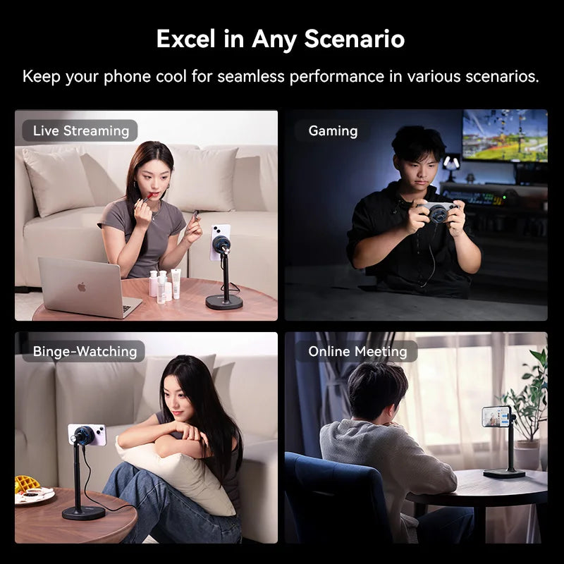 Ulanzi SK-10 3 in 1 Magnetic Cell Phone Stand with Cooling Fan and Wireless Charger for iPhone Height Adjustable Phone Desk Hold