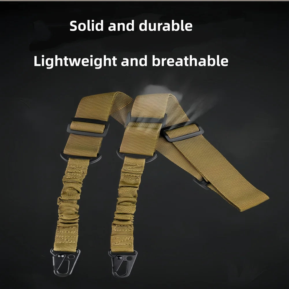 Adjustable tactical double-point elastic shoulder strap durable nylon strap high-quality heavy-duty sling outdoor sports accessories, metal hook, suitable for tactical outdoor sports