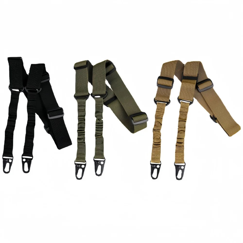 Adjustable tactical double-point elastic shoulder strap durable nylon strap high-quality heavy-duty sling outdoor sports accessories, metal hook, suitable for tactical outdoor sports