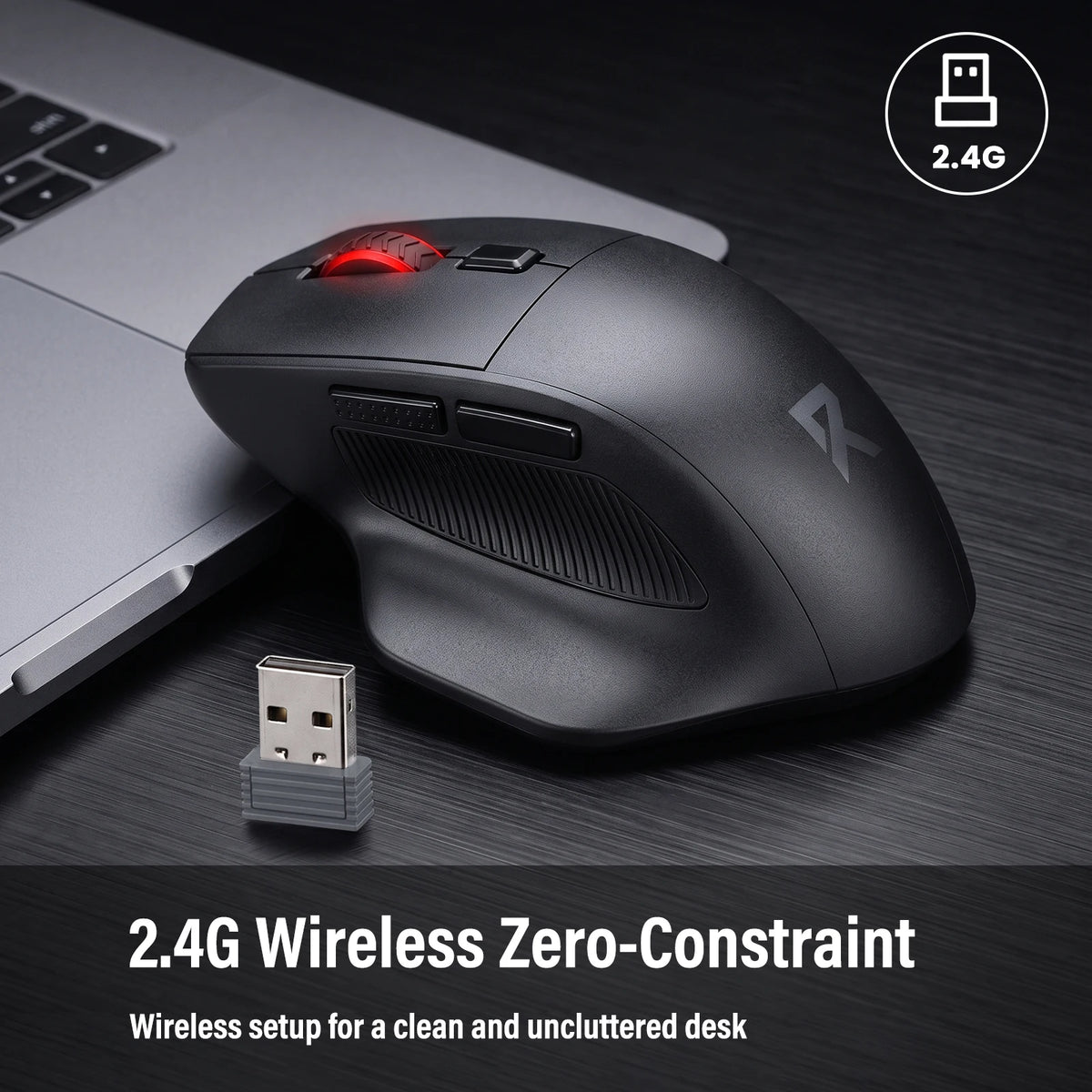 FocusOnPC 2.4GHz Wireless Gaming Mouse, 6 Programmable Buttons, Adjustable Up to 4000 Max DPI, Black Ergonomic PC Gaming Mice