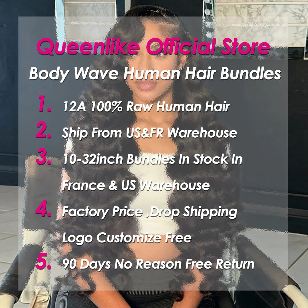 Queenlike 24 24 24 Inch Body Wave Bundles Human Hair 12A Brazilian Raw Hair Weave Bundles 1/3 PCS Human Hair Bundles Extensions